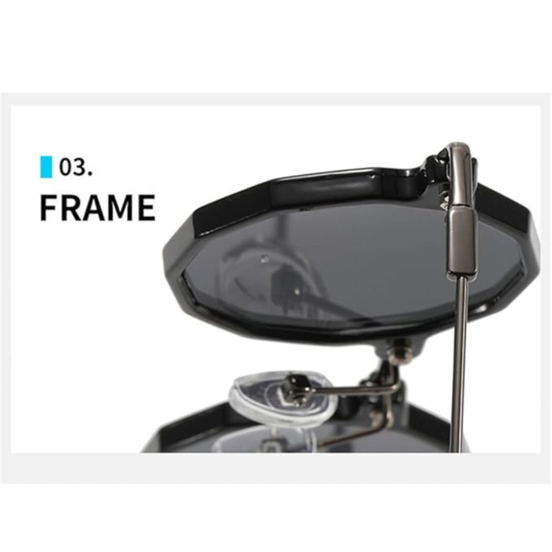 First Lens Classic Black Octagonal Sunglasses - Folded Position
