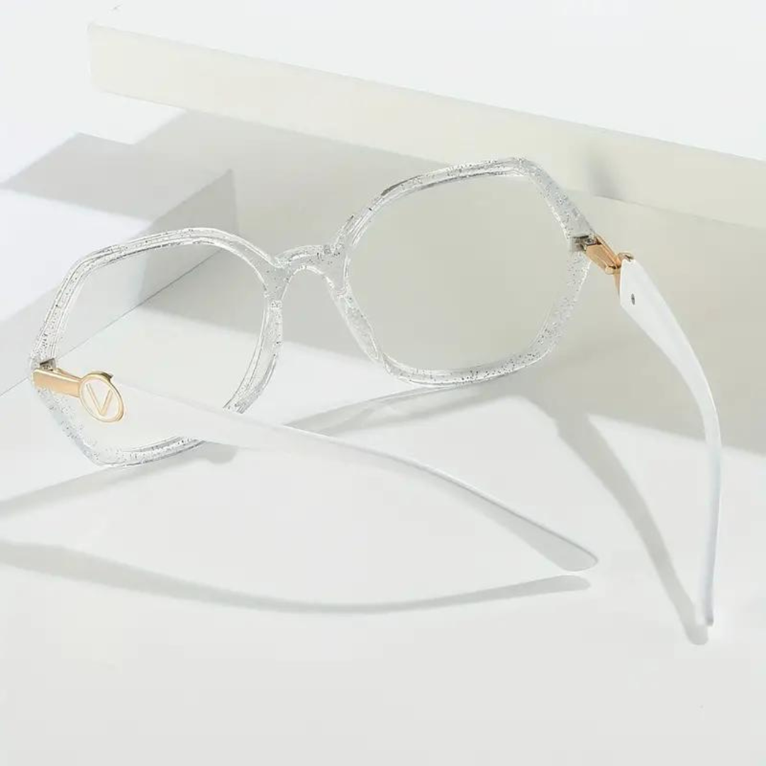 Stylish and modern computer glasses featuring transparent frames.