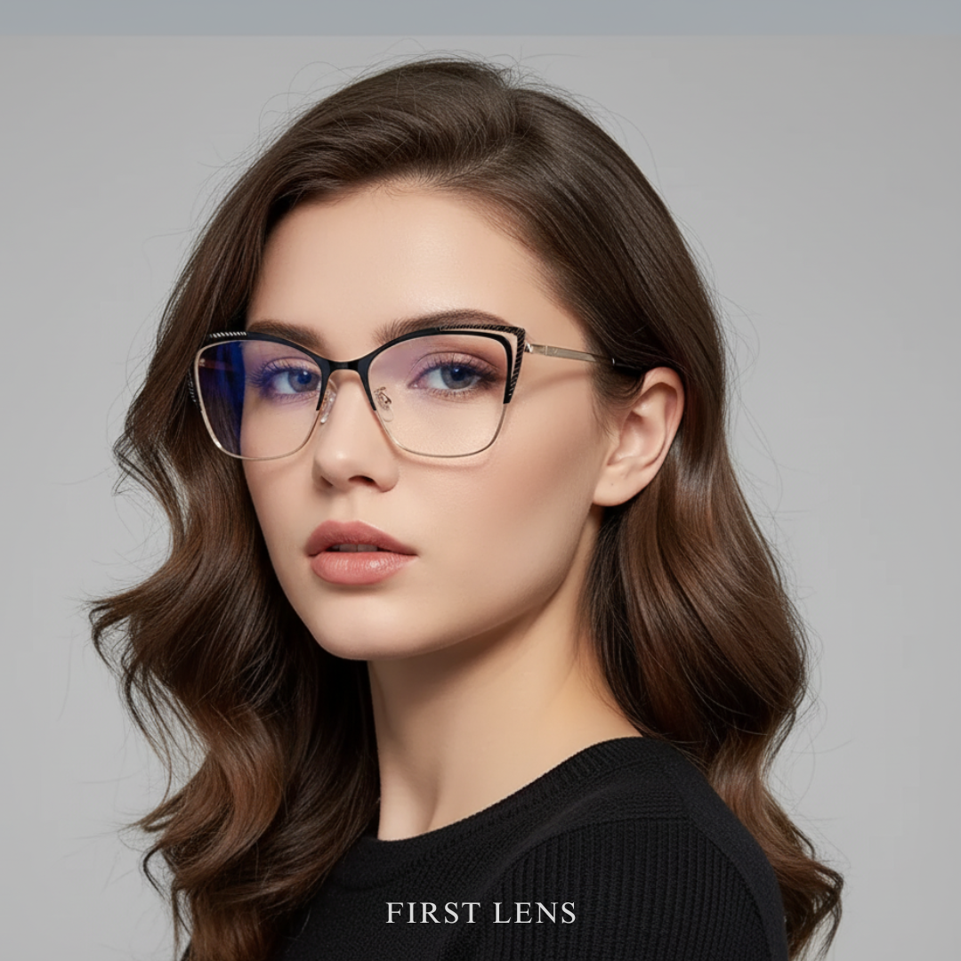 First Lens Gold-Black Charm Cat-Eye Blue Light Computer Glasses - B027