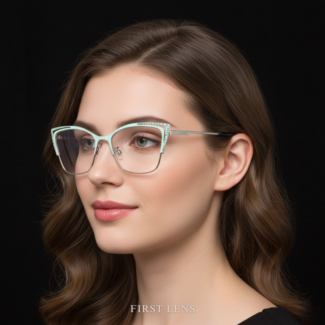 First Lens Green Charm Cat-Eye Blue Light Computer Glasses - B042