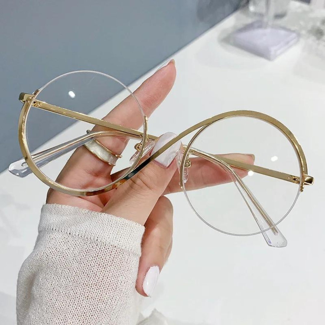 Close-up of First Lens Infinity Computer Glasses 001 - Gold frame