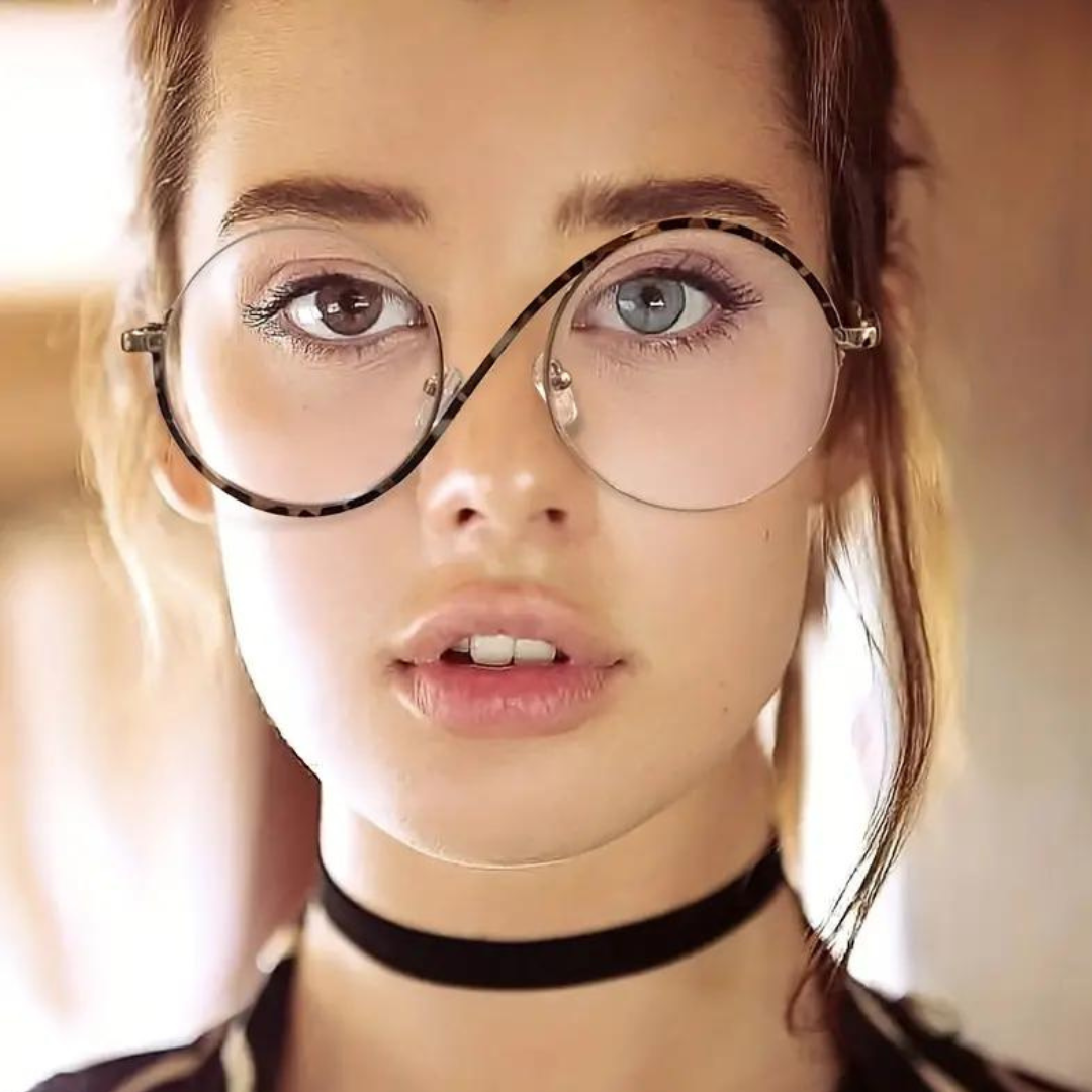 A stylish pair of computer glasses with leopard print frames by First Lens Infinity.