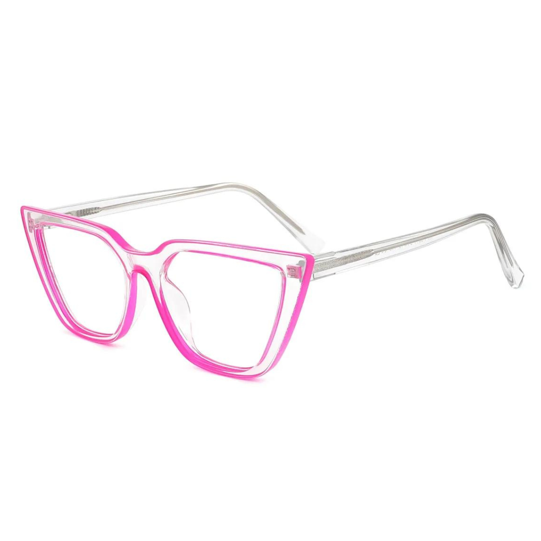 Trendy cat eye frames with neon pink finish.