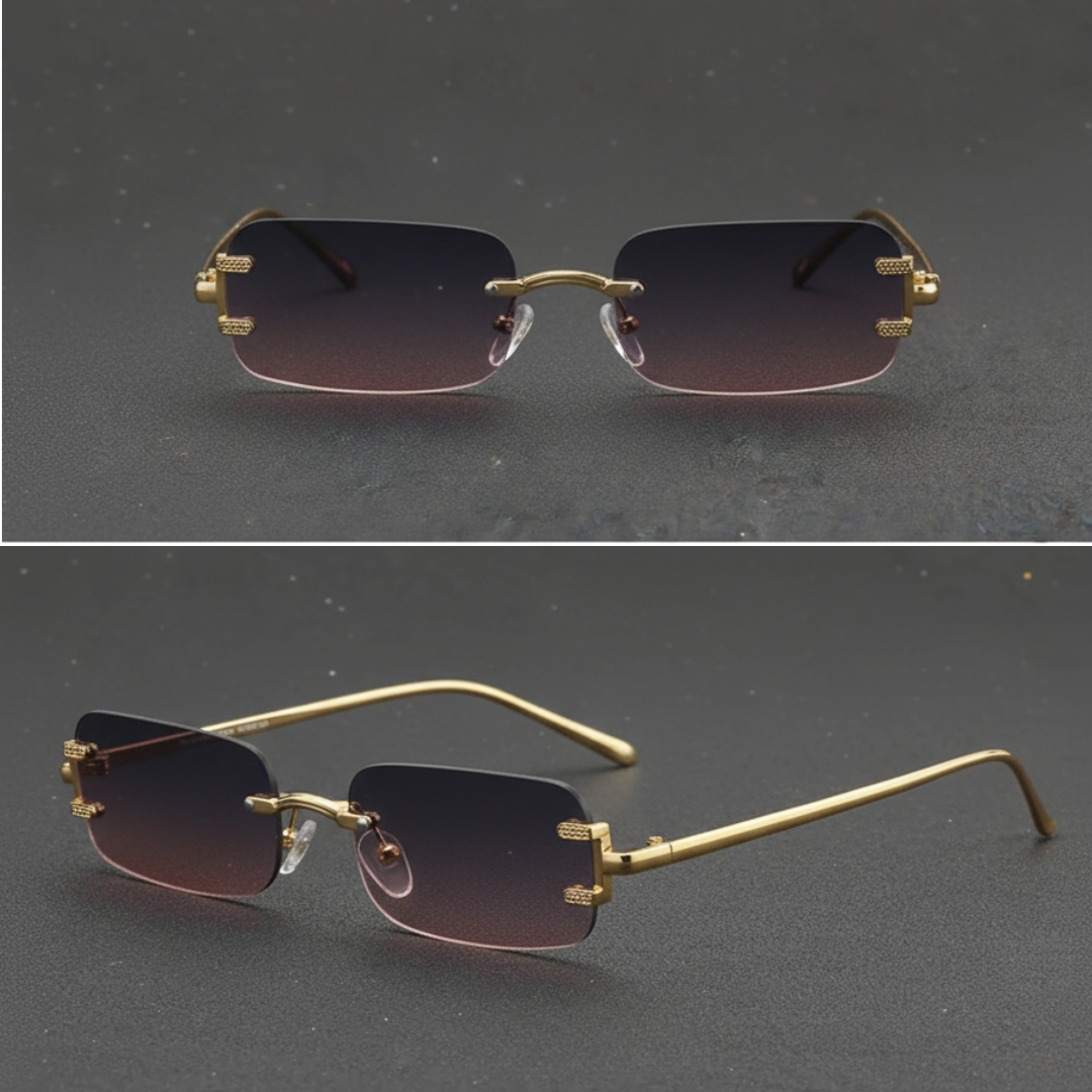 First Lens Noir Edge Rectangle Sunglasses UV400 - Black - S050