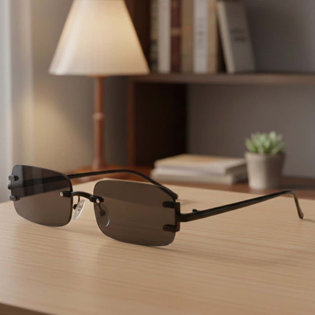 First Lens Noir Edge Rectangle Sunglasses UV400 - Black - S050