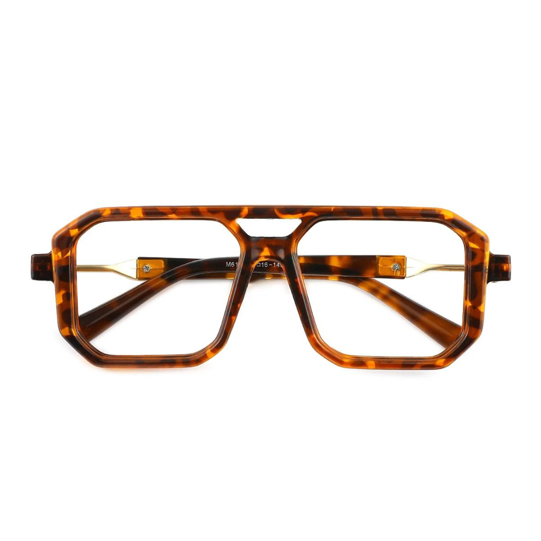 Close-up of First Lens Retro Classic Frame Computer Glasses 002 - Leopard