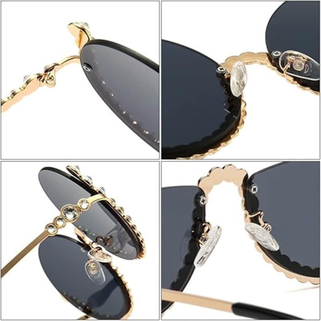 First Lens Rhinestone Oversize Women Sunglass - Close-Up on Rhinestones