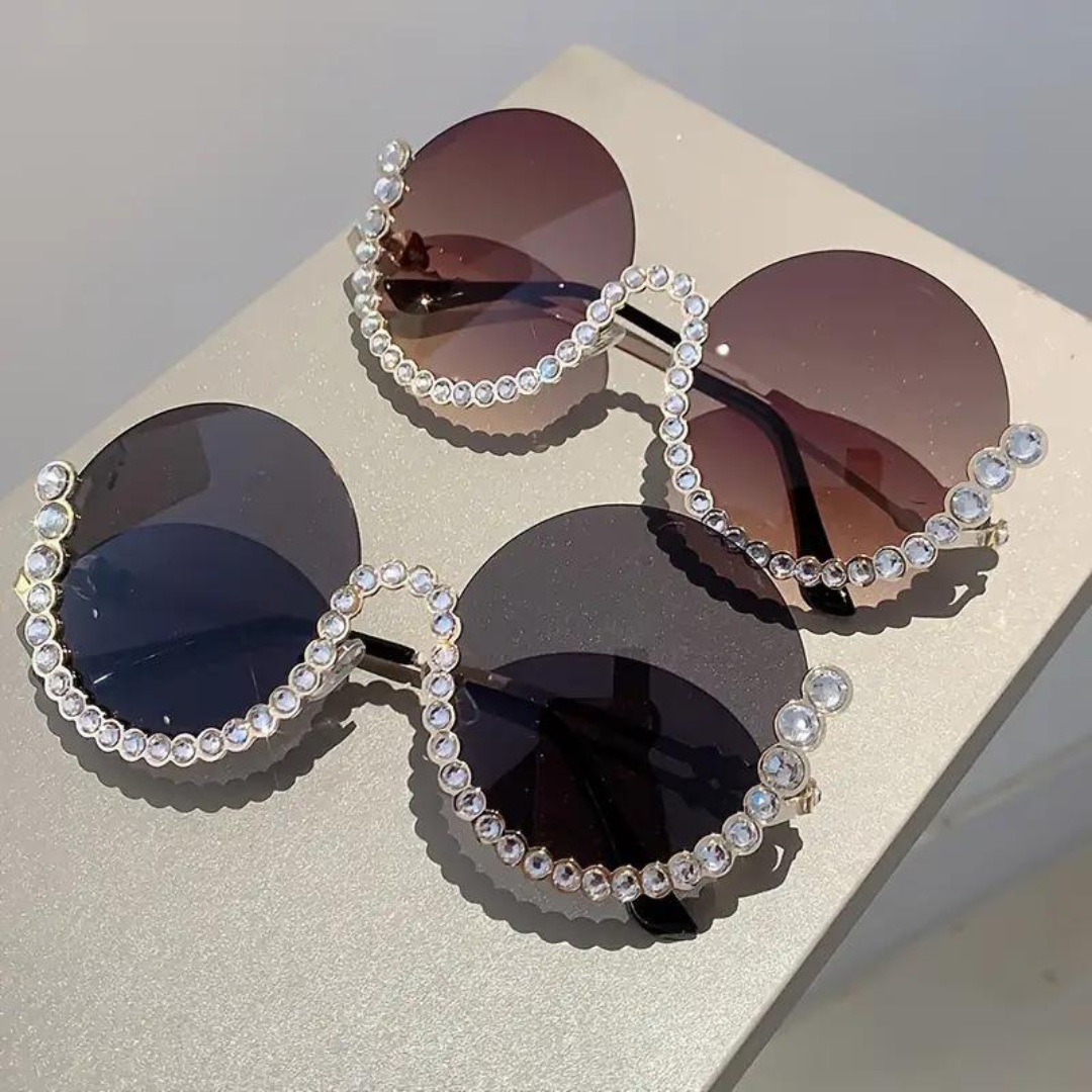 First Lens Rhinestone Oversize Women Sunglass - Folded Position