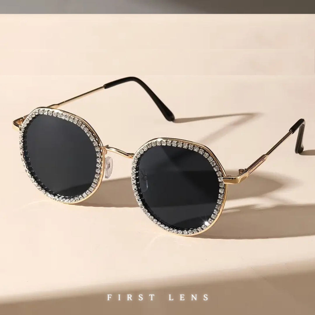 First Lens Round Glimmer-Lens Diamante Sunglasses