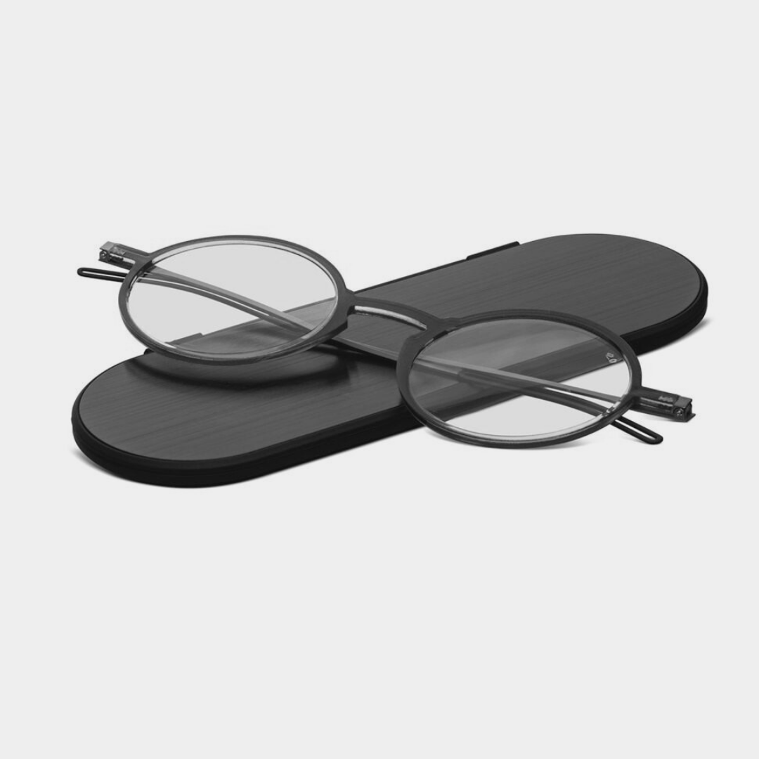 First Lens Slim Roundable Reading Glasses on a model