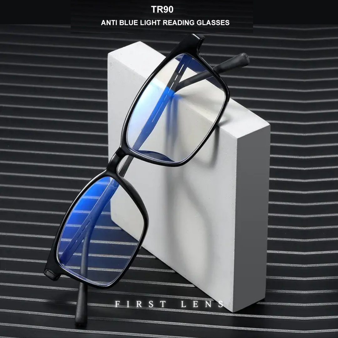 First Lens Titanium Rect Blue Light Blocking Reading Glasses