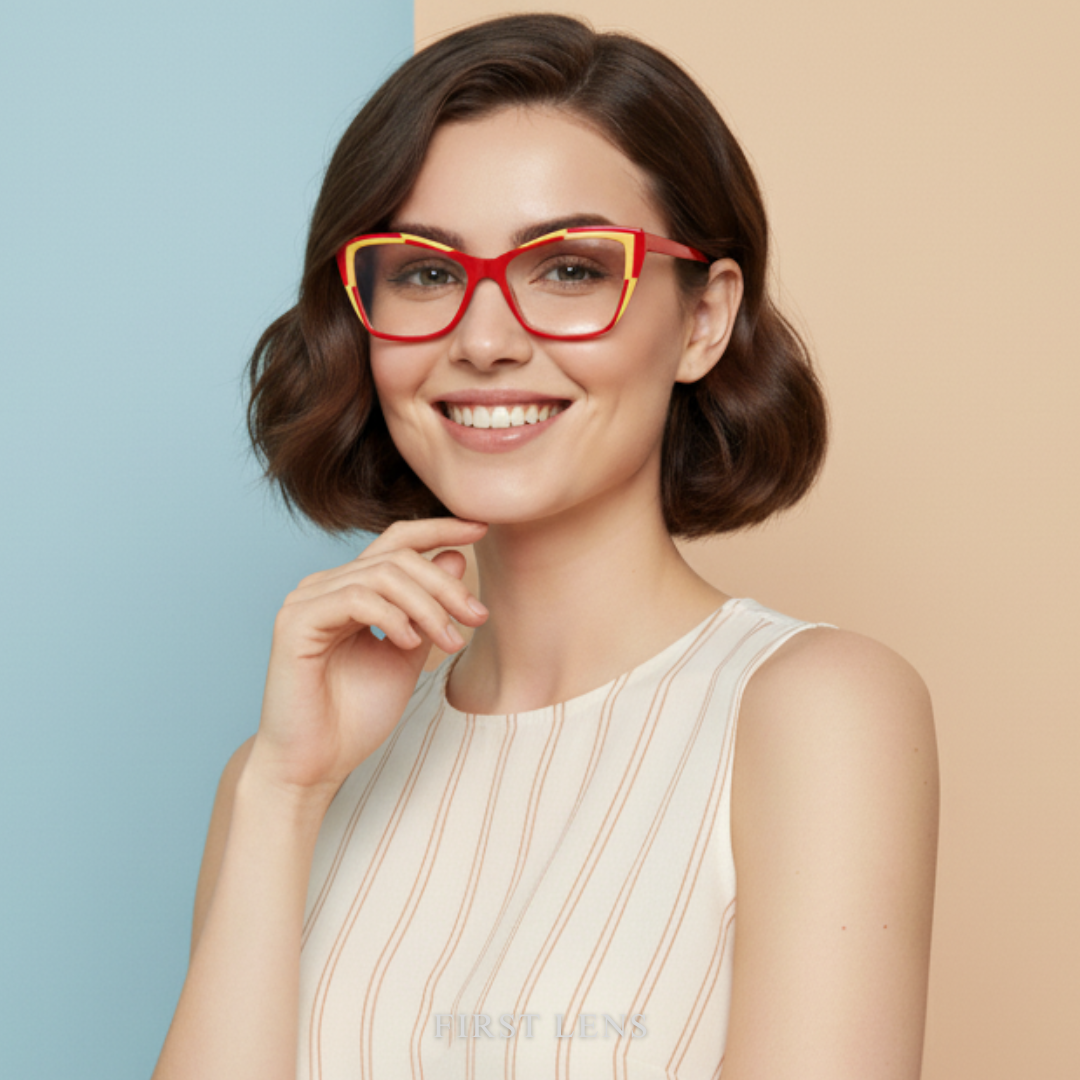 First Lens Vibrant Red Cat Eye Computer Glasses - B073