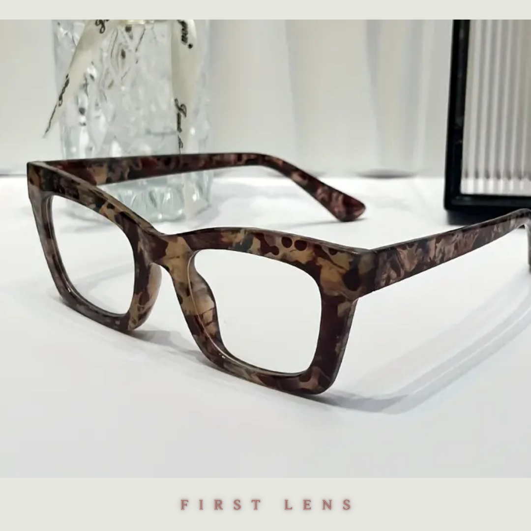 First Lens Vintage Square Leopard Blue Light Computer Glasses