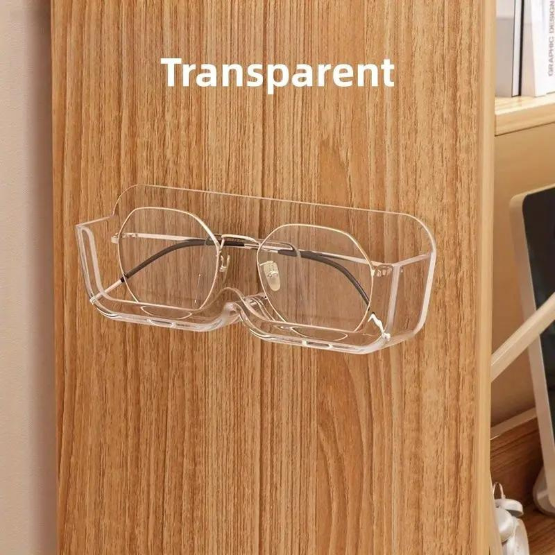 First Lens Wall Eyewear Holder in white color mounted on a wall holding glasses