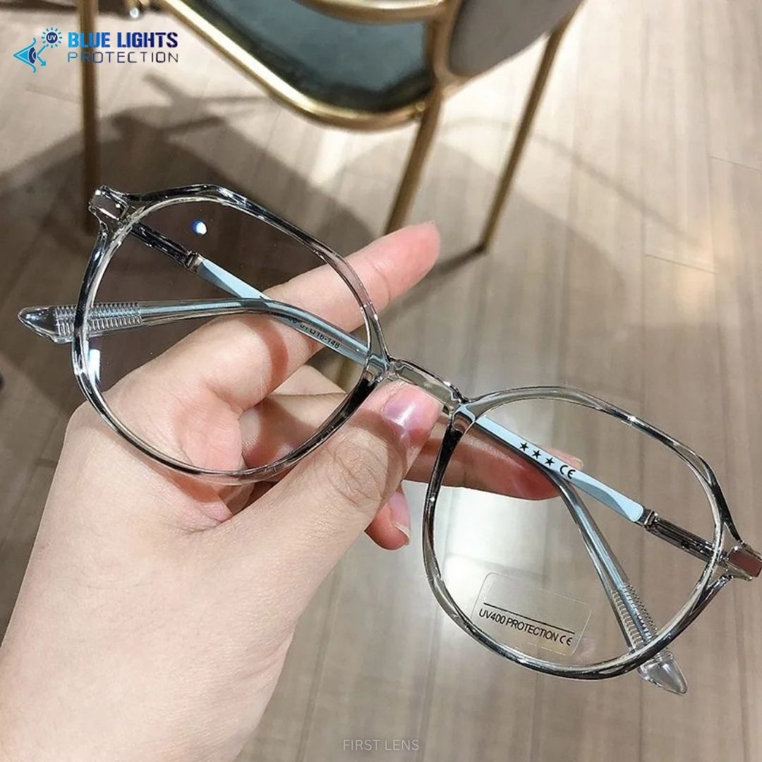 Stylish Chic Square eyewear with blue light protection by First Lens