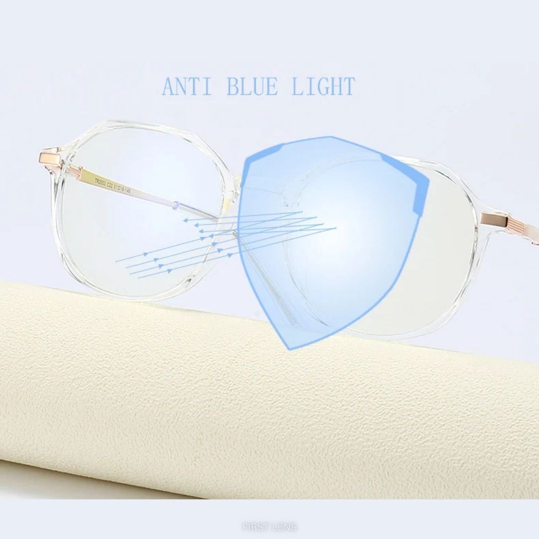 Modern square frame blue light protection glasses by First Lens