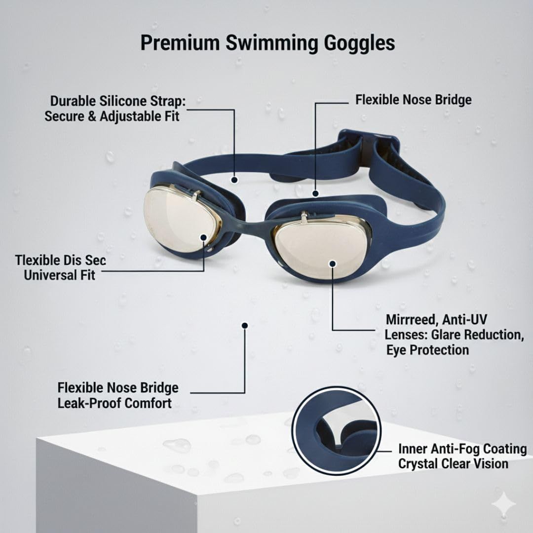 First Lens Adult Clear Wave Swimming Goggles for Men & Women