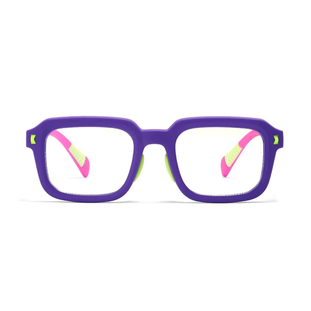 First Lens Dino Dash  Kids Blue Light Computer Glasses Violet & Pink - B286