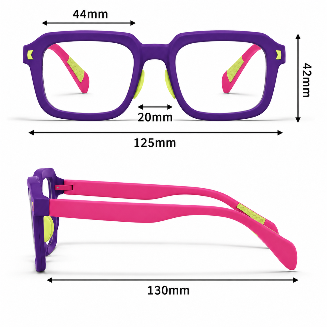 First Lens Dino Dash  Kids Blue Light Computer Glasses Violet & Pink - B286