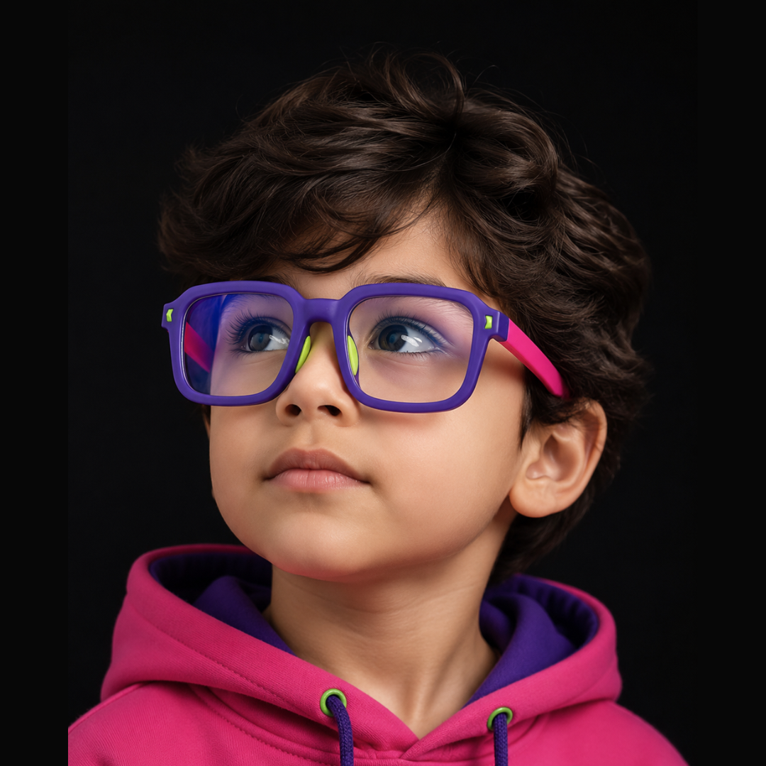 First Lens Dino Dash  Kids Blue Light Computer Glasses Violet & Pink - B286