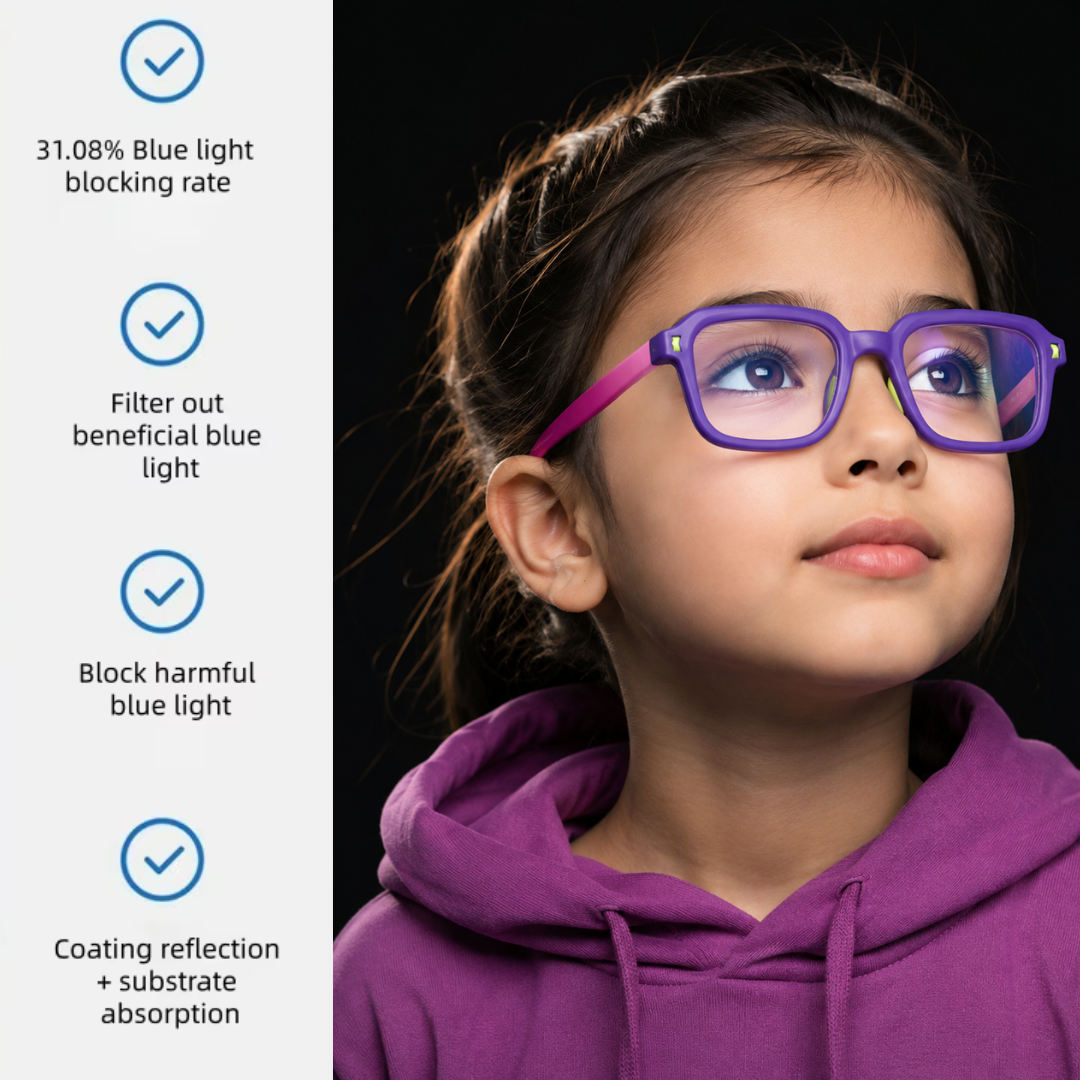 First Lens Dino Dash  Kids Blue Light Computer Glasses Violet & Pink - B286