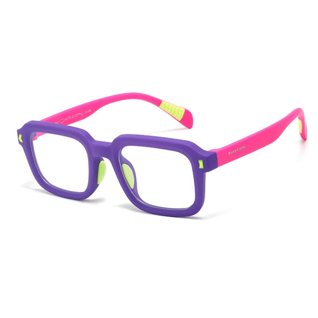 First Lens Dino Dash  Kids Blue Light Computer Glasses Violet & Pink - B286