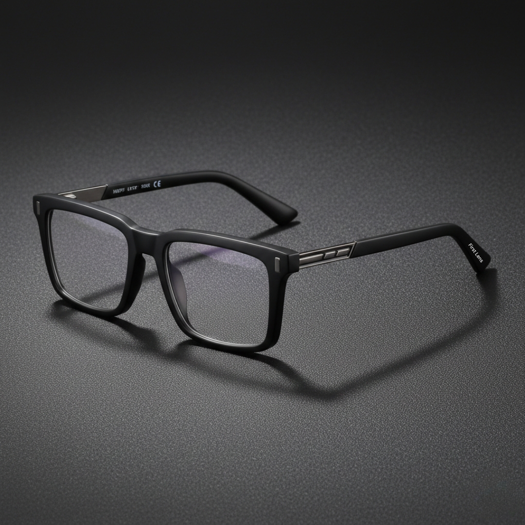 First Lens Stealth Square Blue Light Computer Glasses- B111-Matt Black