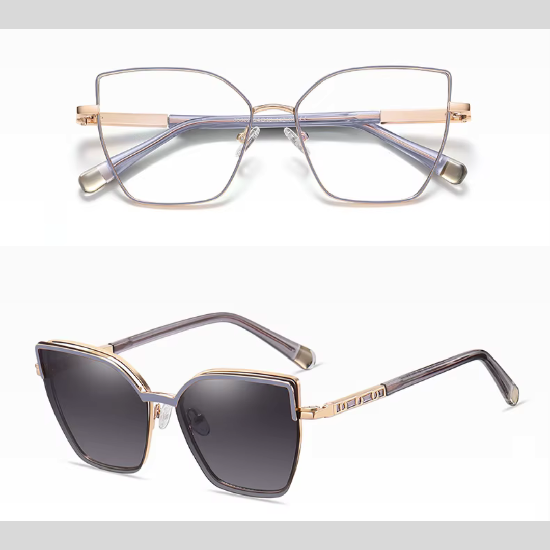 First Lens Geo Luxe Square Magnetic Clip-On Sunglasses - S122 - Purple