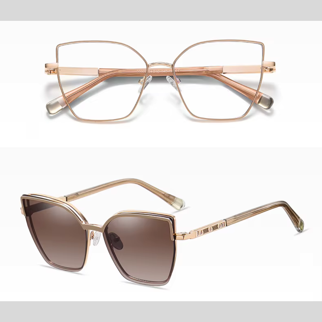 First Lens Geo Luxe Square Magnetic Clip-On Sunglasses - S122 - Coffee