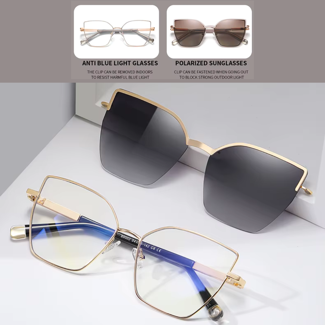 First Lens Vogue Square Magnetic Clip-On Sunglasses - S122