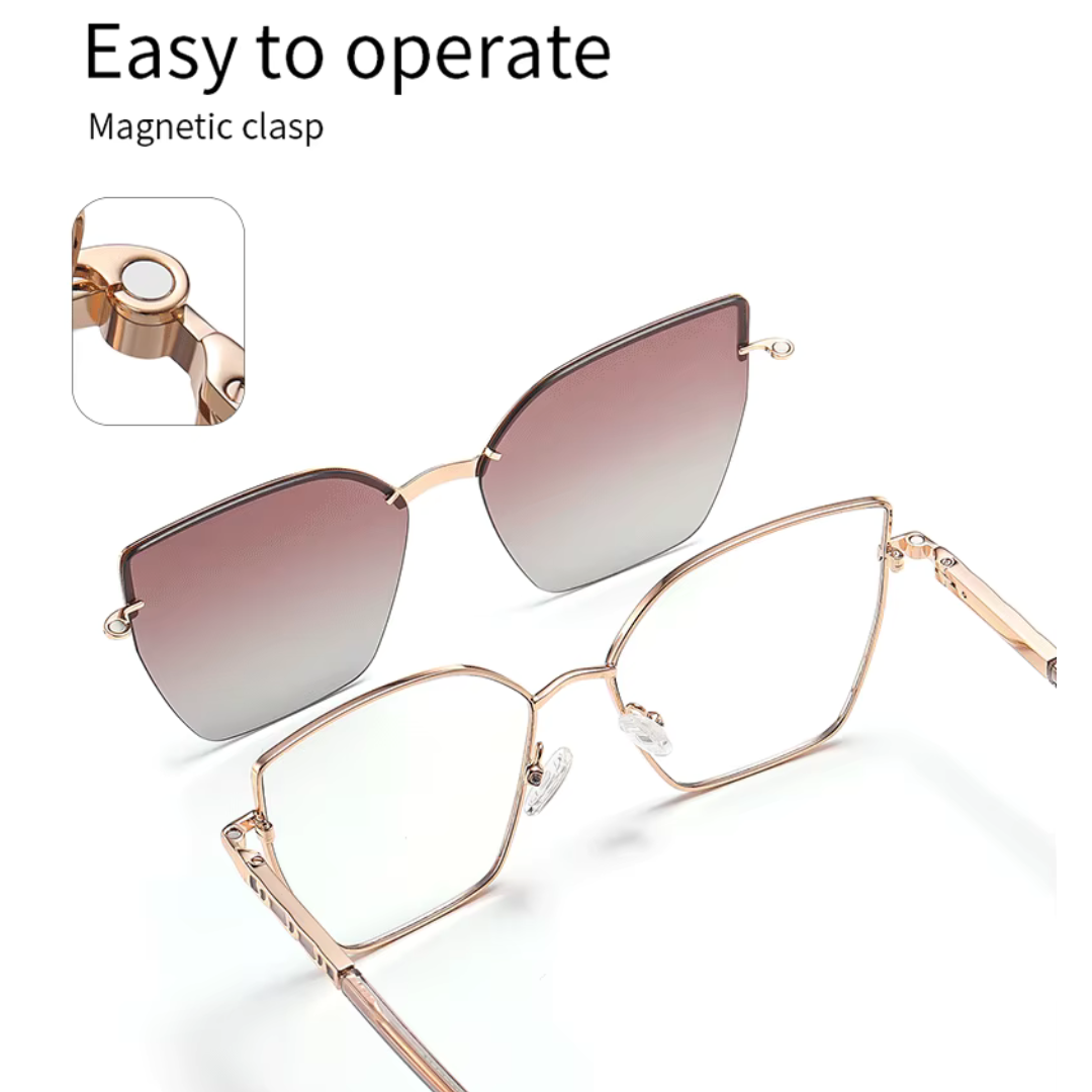 First Lens Vogue Square Magnetic Clip-On Sunglasses - S122