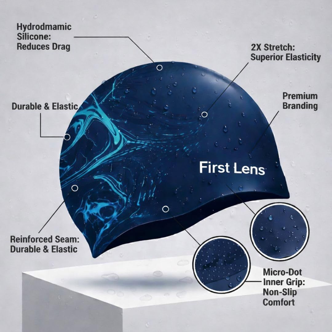 First Lens Waterproof Silicon Swimming Cap for Men and Women