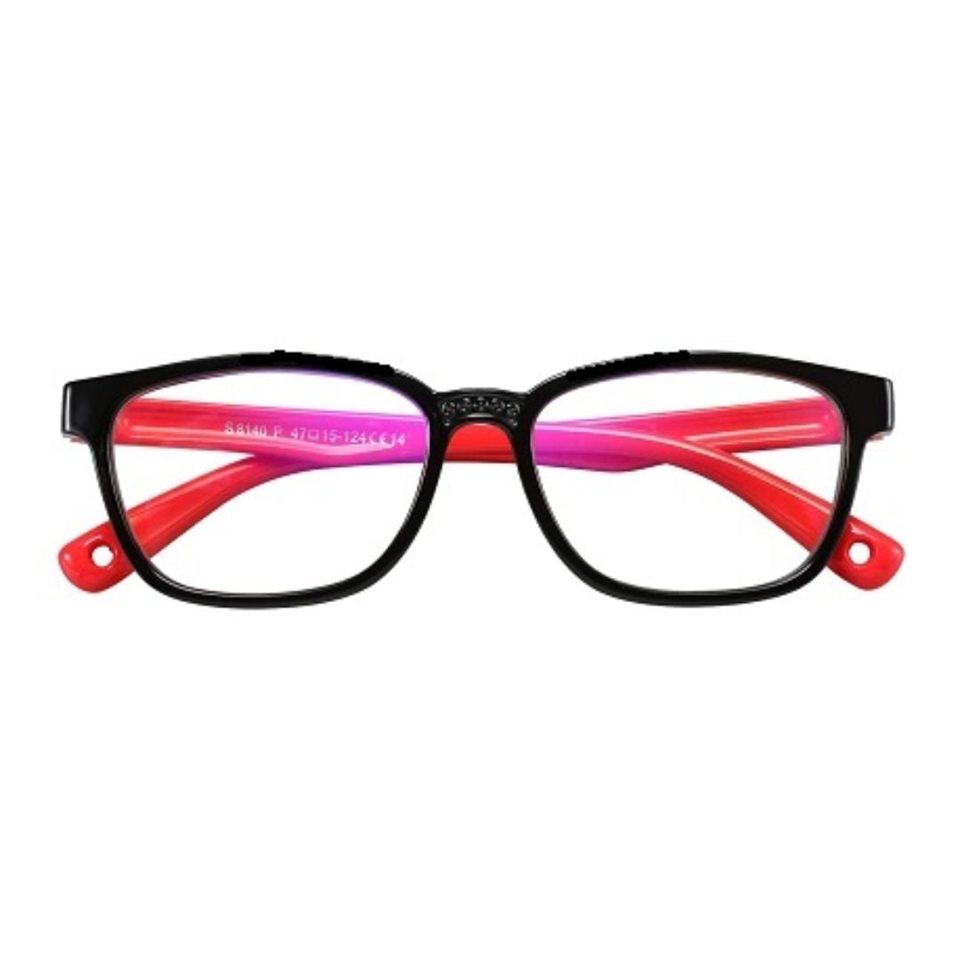 Red frame with black temples offers a stylish and attractive look for children.