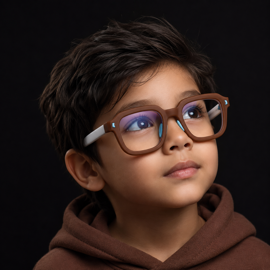 First Lens Dino Dash  Kids Blue Light Computer Glasses Brown & White - B282