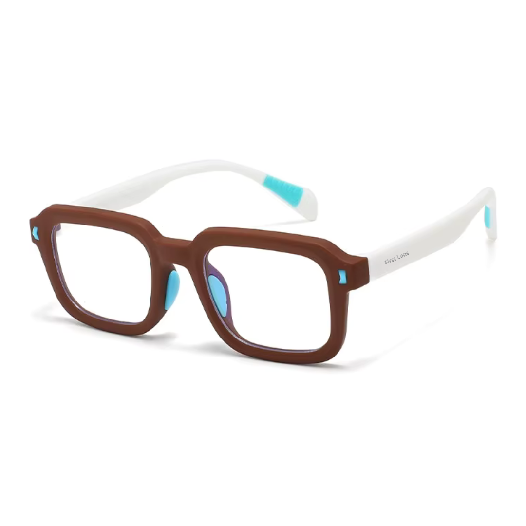 First Lens Dino Dash  Kids Blue Light Computer Glasses Brown & White - B282