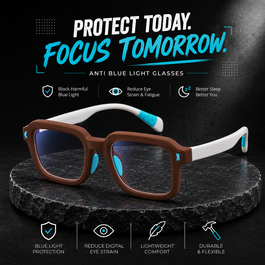 First Lens Dino Dash  Kids Blue Light Computer Glasses Red & White - B283