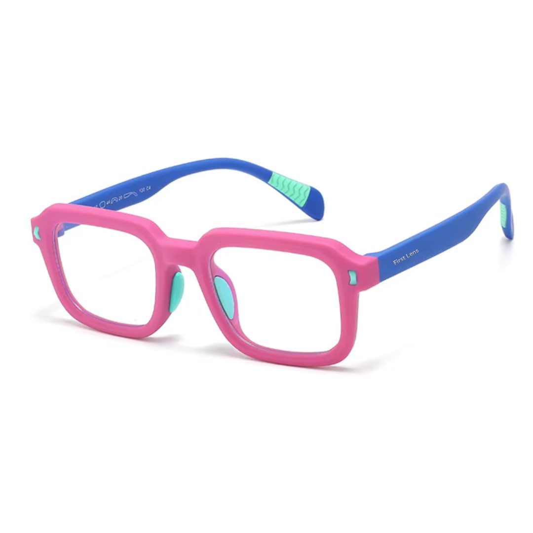 First Lens Dino Dash  Kids Blue Light Computer Glasses Pink & Blue -  B284