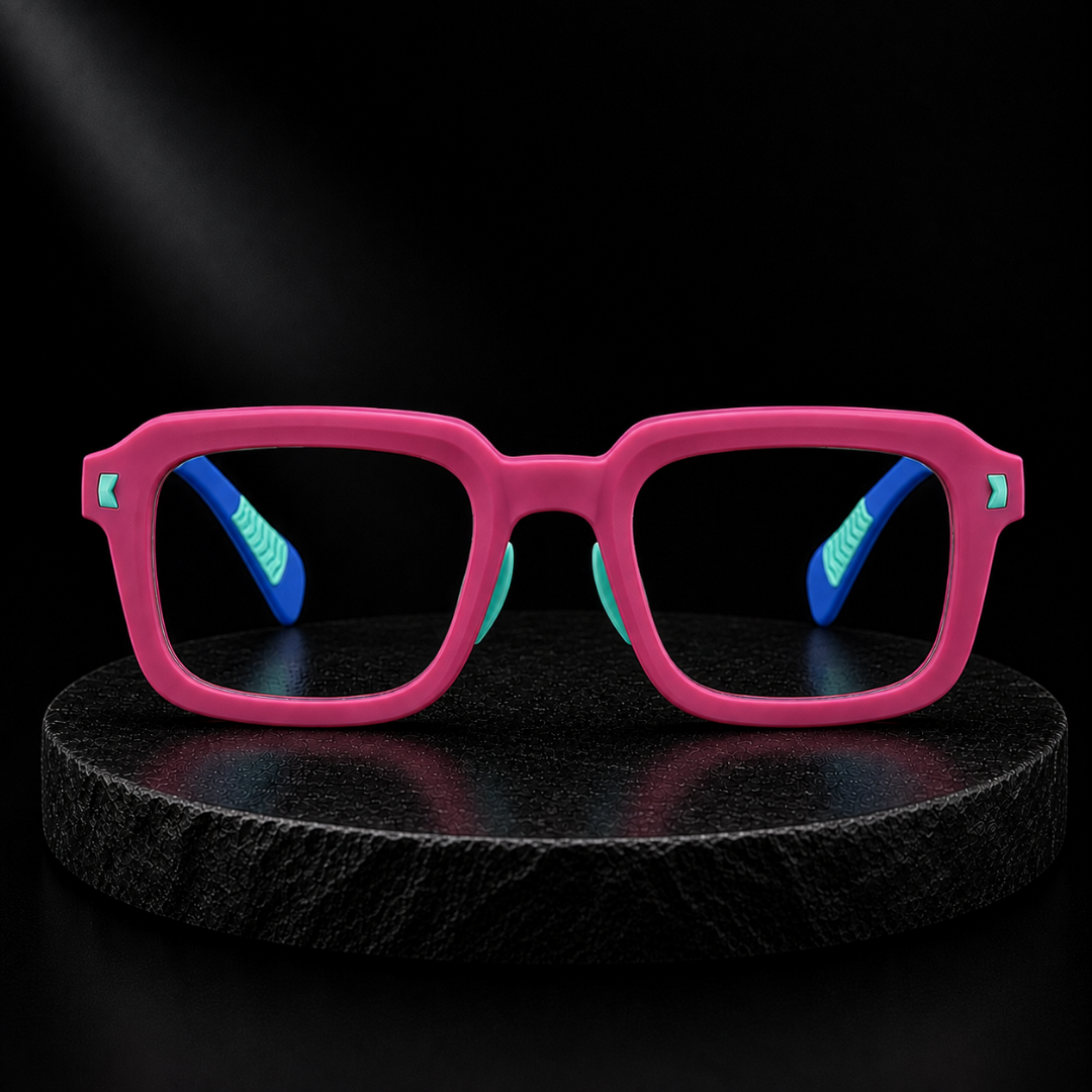 First Lens Dino Dash  Kids Blue Light Computer Glasses Lime Green & Lavender - B285