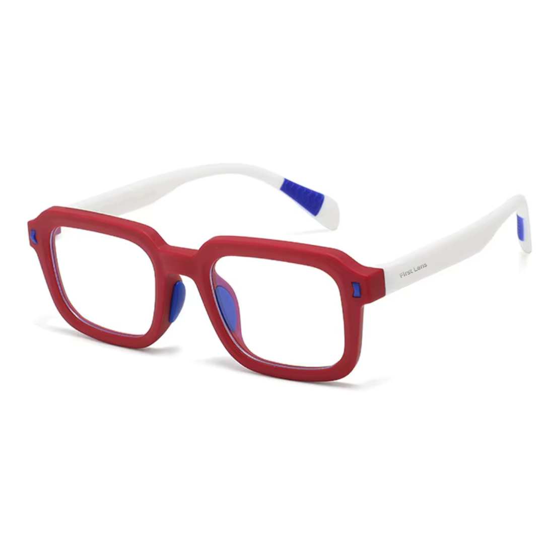 First Lens Dino Dash  Kids Blue Light Computer Glasses Red & White - B283
