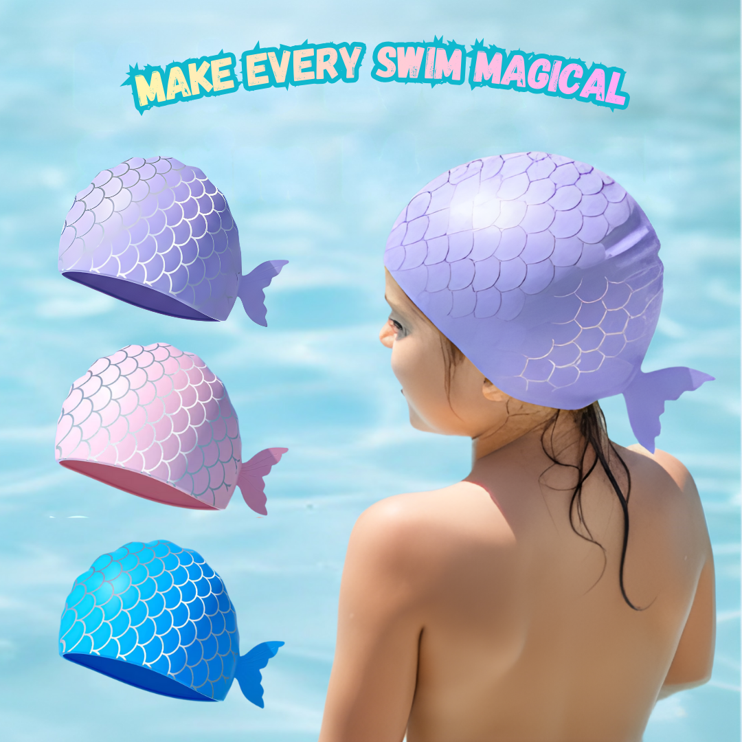 First Lens Fish Tail Kids Swimming Cap Lightweight Adjustable Fit Durable for Kids