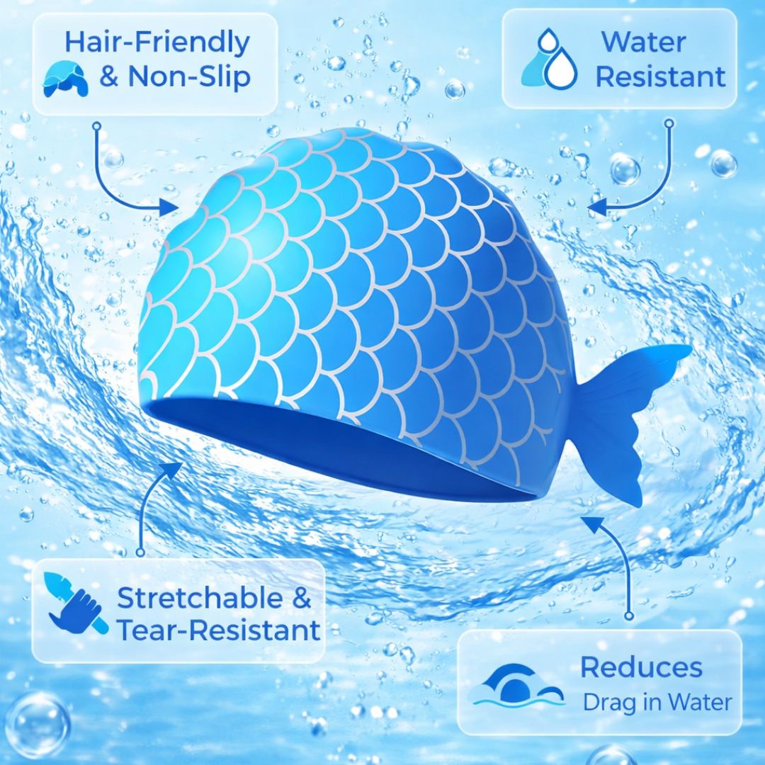 Stretchable design fits different head sizes and stays firmly in place during swimming and water play.