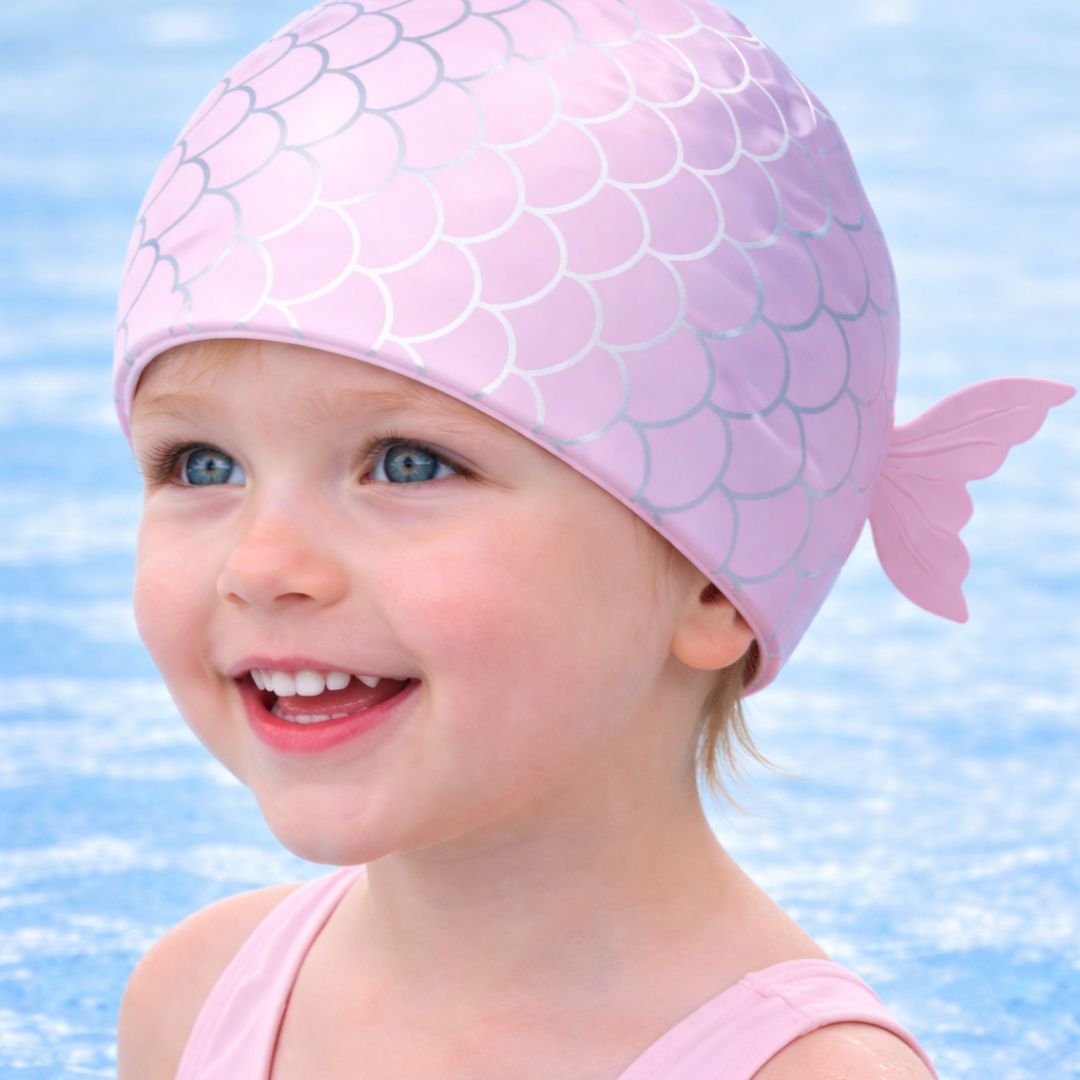 First Lens Fish Tail Kids Swimming Cap Lightweight Adjustable Fit Durable for Kids