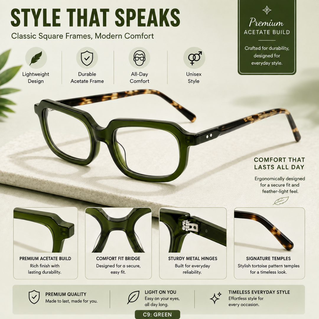 First Lens Florence Blue Light Computer Glasses Olive Green B288
