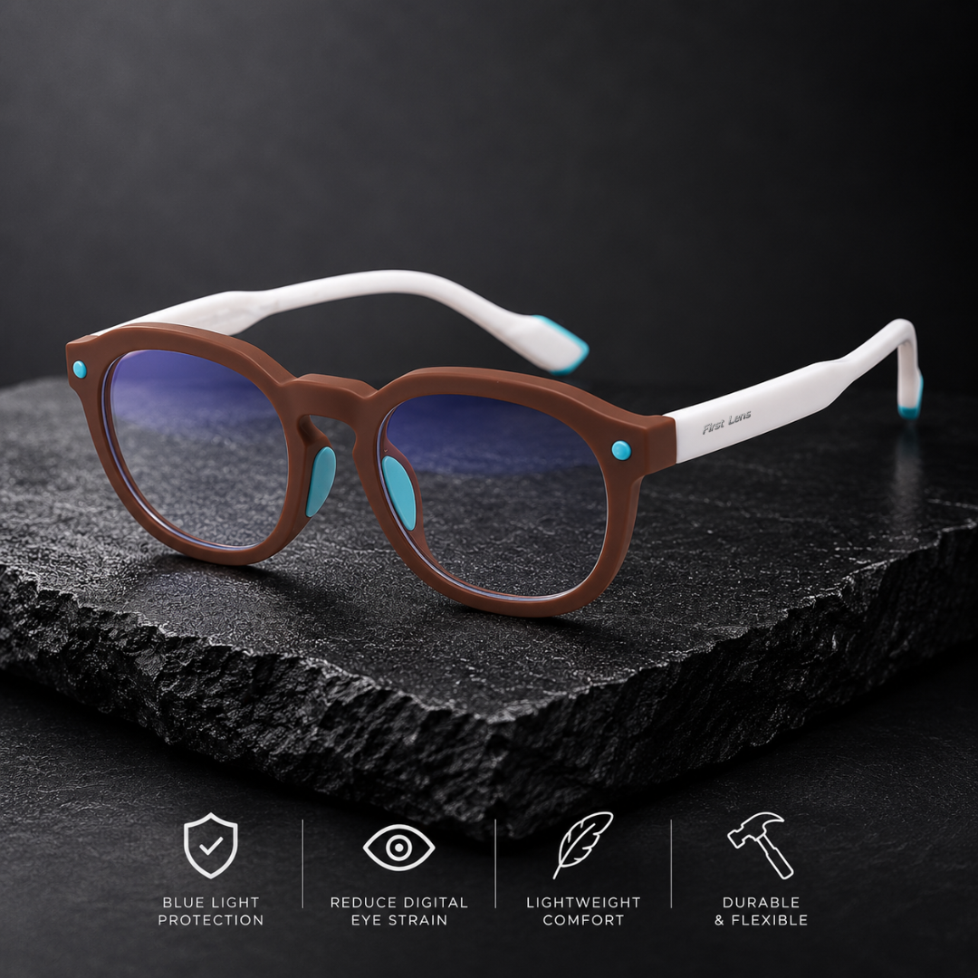 First Lens Little Explorer Kids Blue Light Computer Glasses  Brown & White - B272