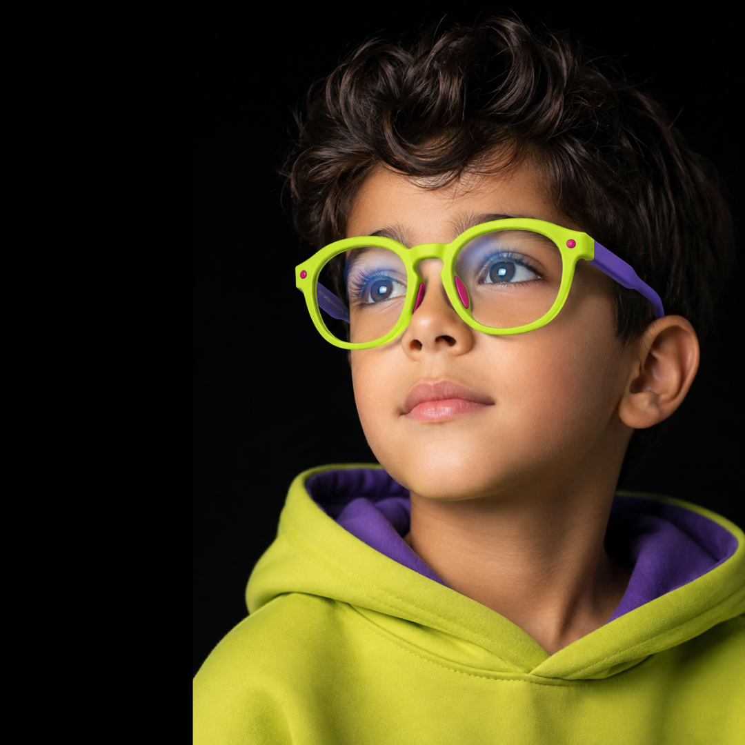 First Lens Little Explorer Kids Blue Light Computer Glasses Lime Green & Purple - B276