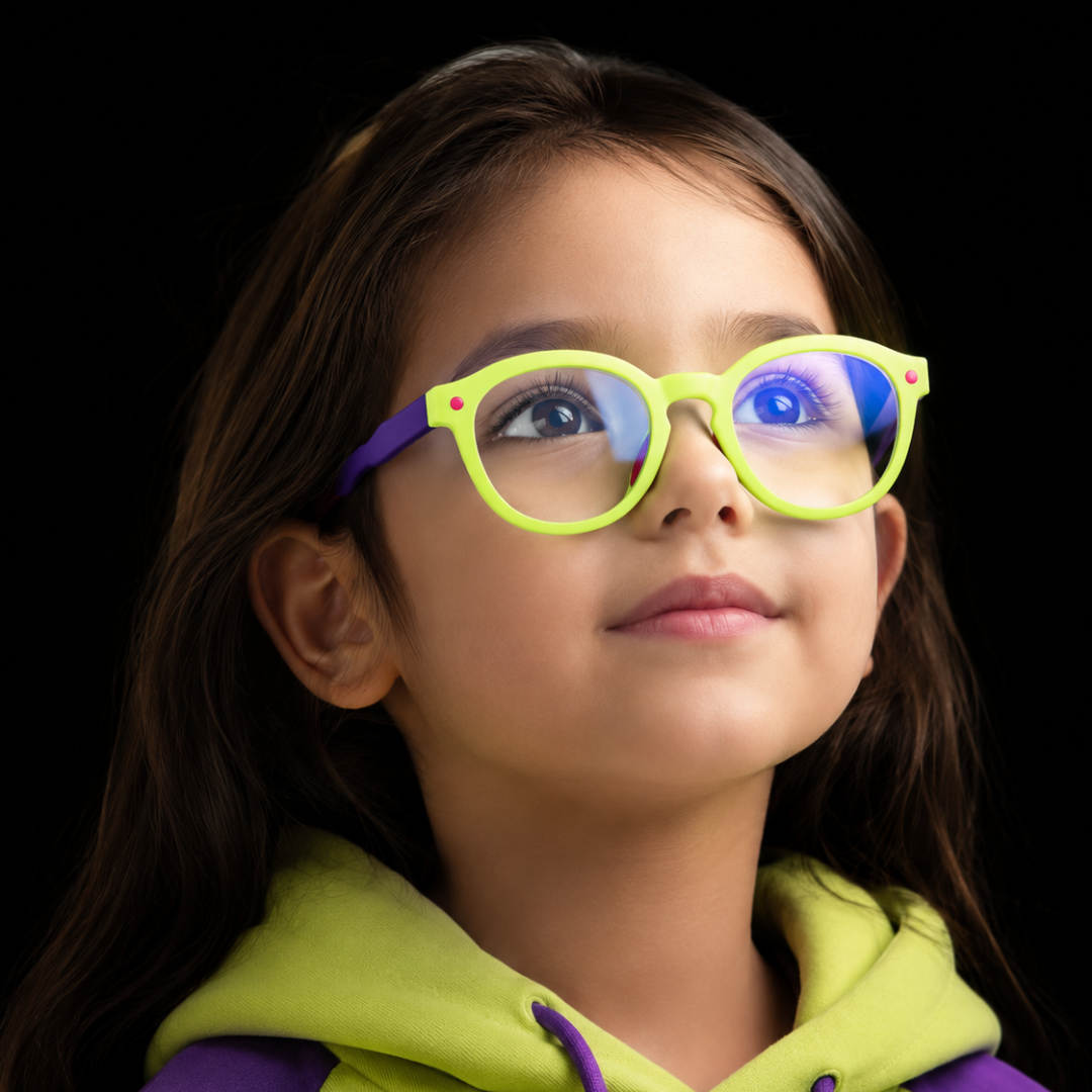 First Lens Little Explorer Kids Blue Light Computer Glasses Lime Green & Purple - B276