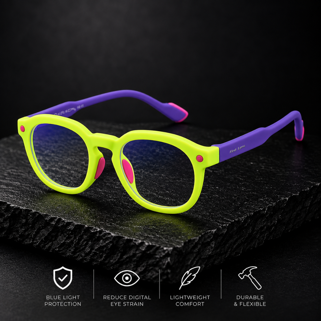 First Lens Little Explorer Kids Blue Light Computer Glasses Lime Green & Purple - B276
