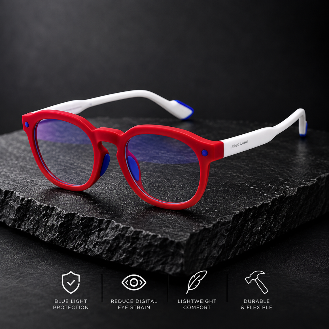 First Lens Little Explorer Kids Blue Light Computer Glasses Red & White - B273