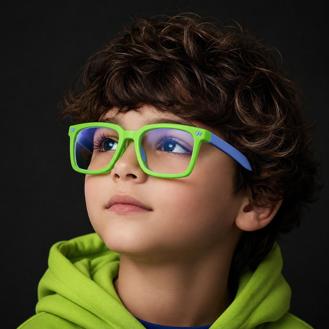 First Lens Little Star Kids Blue Light Computer Glasses Neon Green & Blue - B278