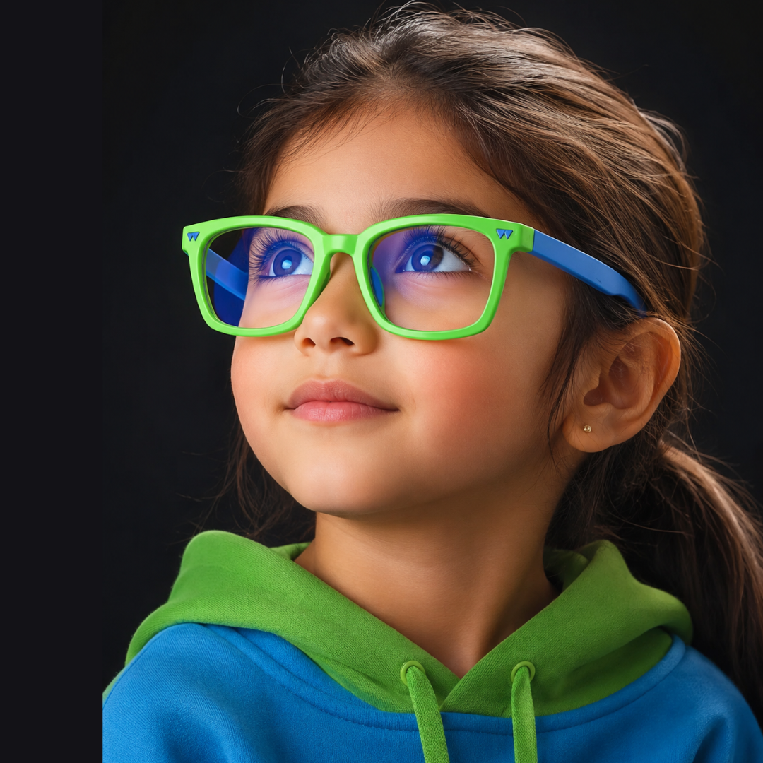 First Lens Little Star Kids Blue Light Computer Glasses Neon Green & Blue - B278